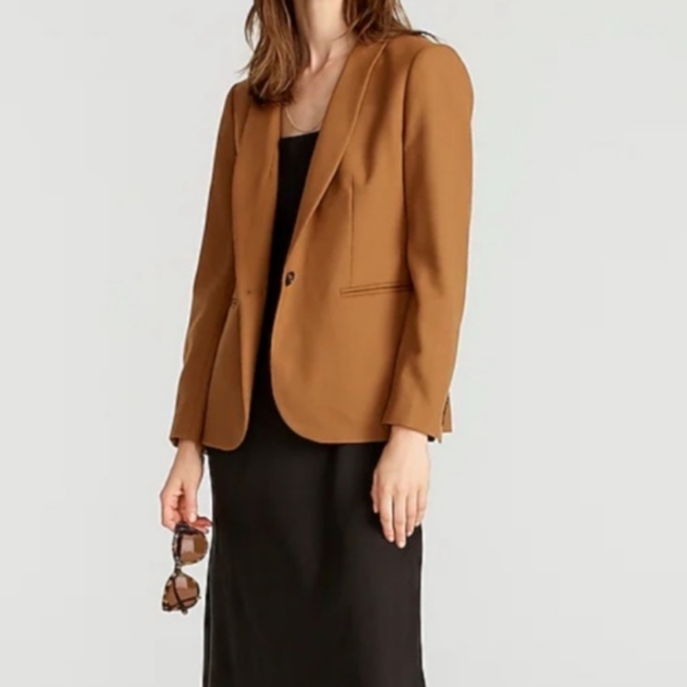 J. Crew Camel Wool Flannel Parke Single Button Blazer Size 24